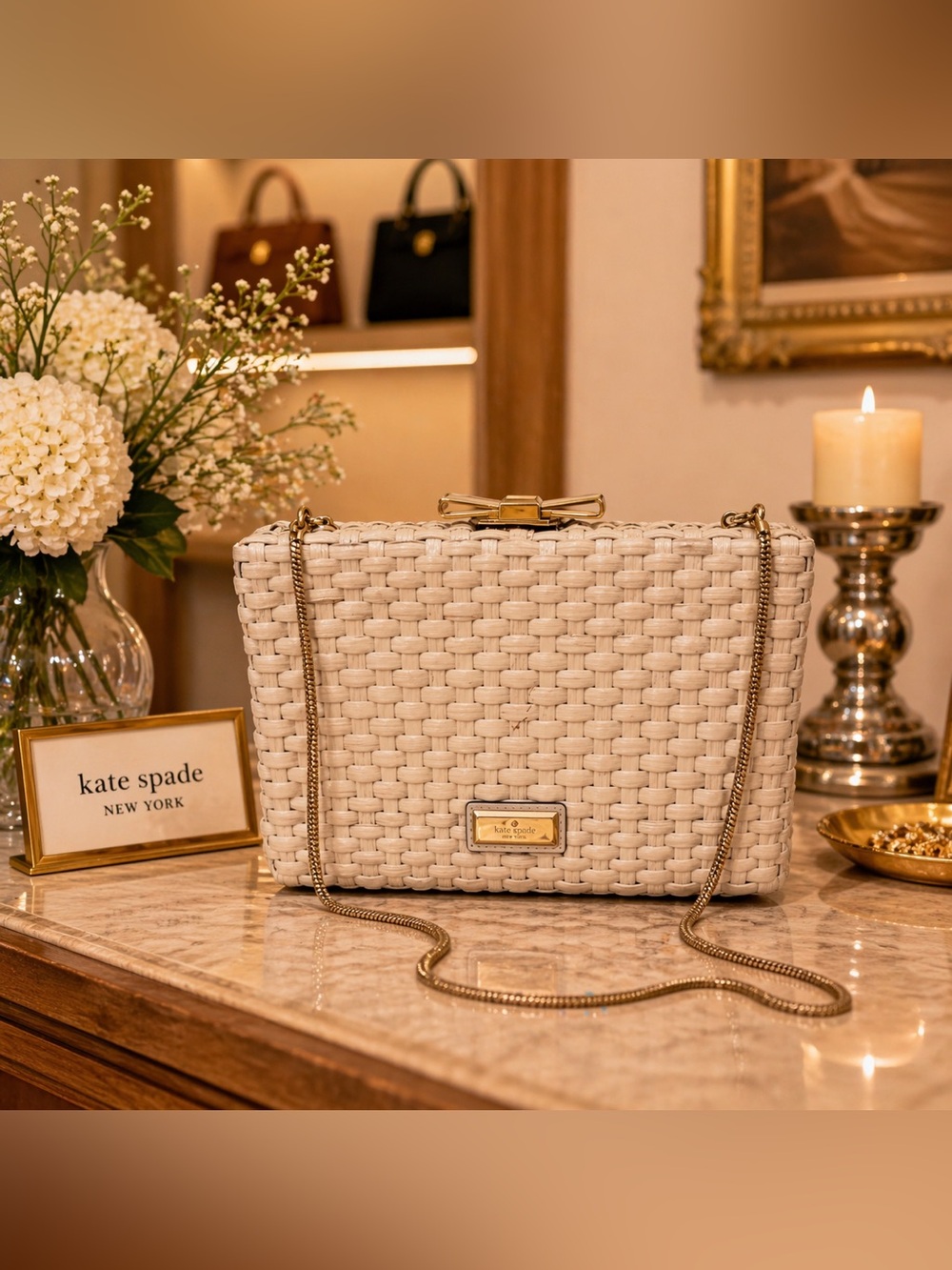 Kate Spade ♠️ Woven Bag with Gold Chain